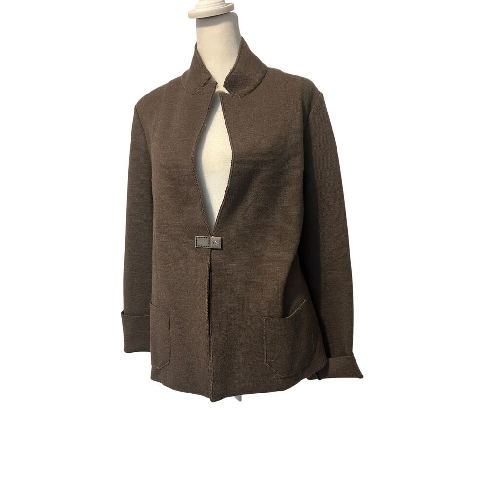 Biancalancia Italian Merino Wool Jacket Brown Open Front Coat Size Medium